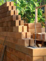 Stair-step pattern of partially-built wall